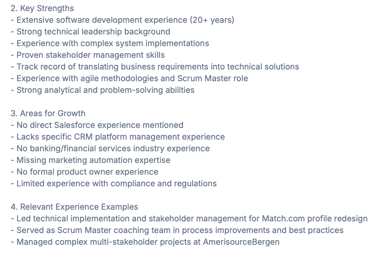 AI-powered resume analysis showing candidate strengths and growth areas