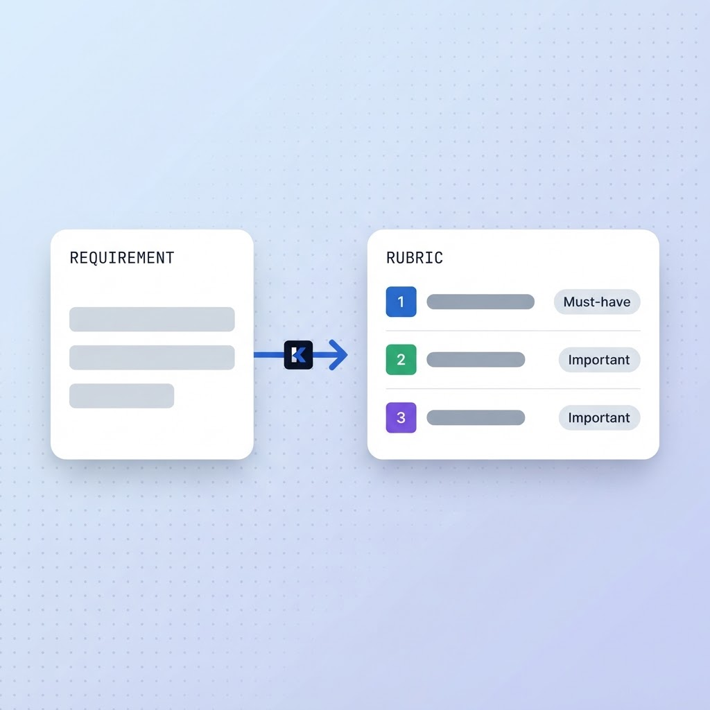 A job requirement being turned into a scoring rubric with prioritized criteria