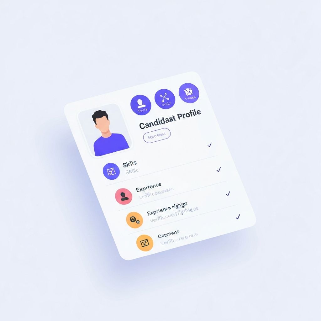 Modern candidate profile interface with skills, experience timeline, and verification badges